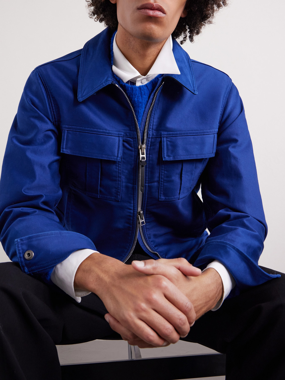 Slim-Fit Cotton-Satin Blouson Jacket