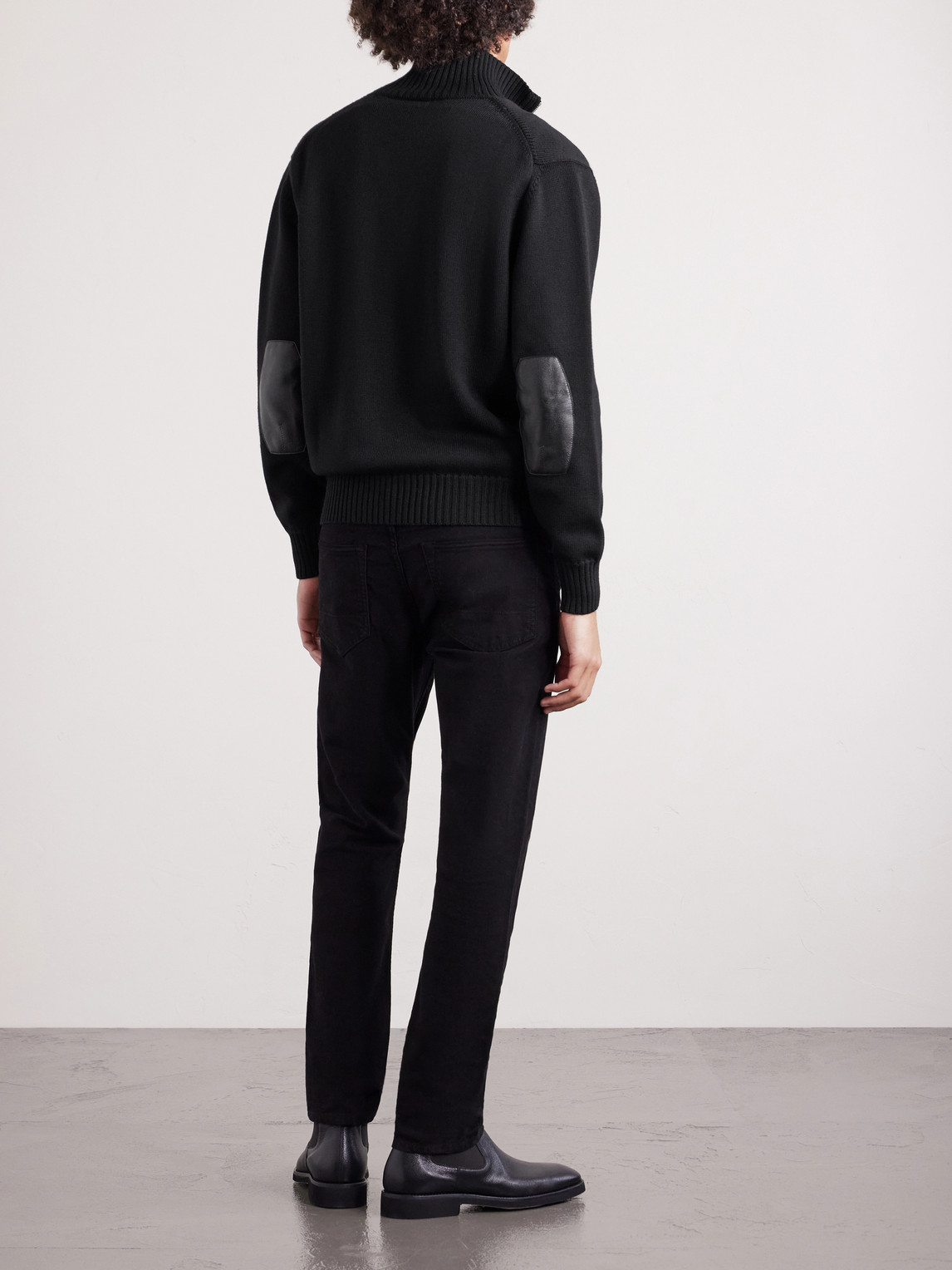 Leather-Trimmed Merino Wool Cardigan