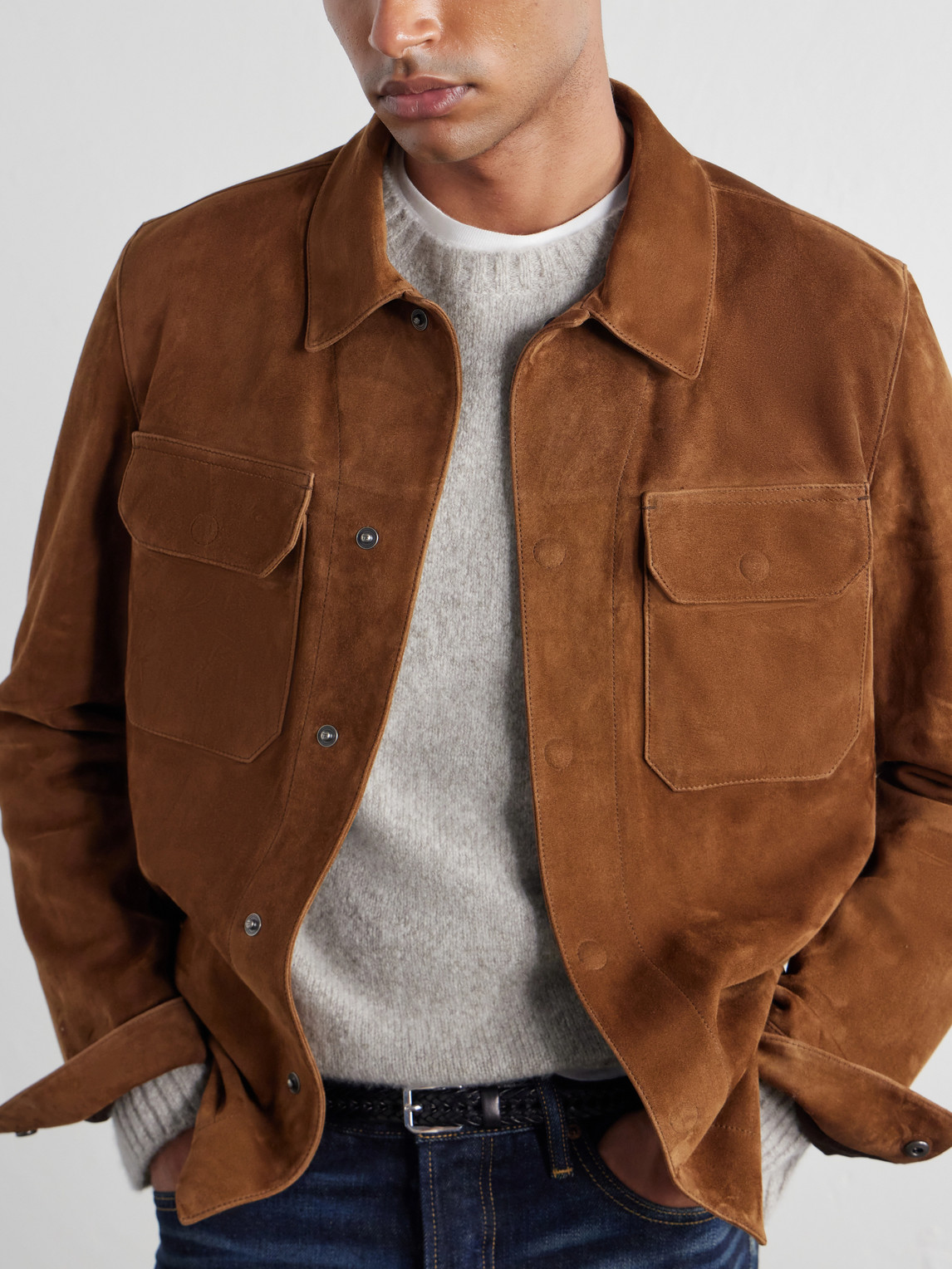 Tom Ford Single-breasted Leather Jacket In Brown