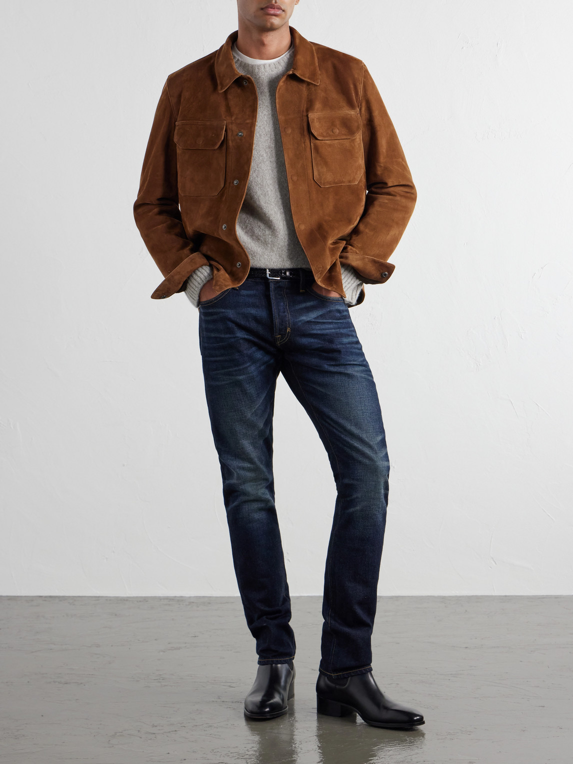 Tom Ford Single-breasted Leather Jacket In Brown