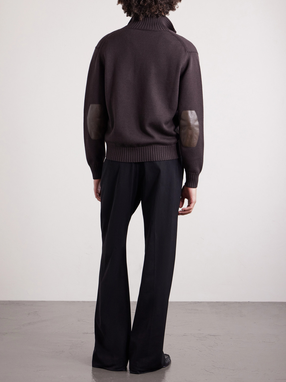 Leather-Trimmed Merino Wool Cardigan