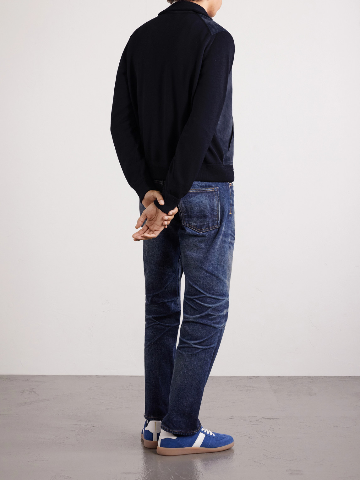 Slim-Fit Merino Wool-Blend And Suede Bomber Jacket