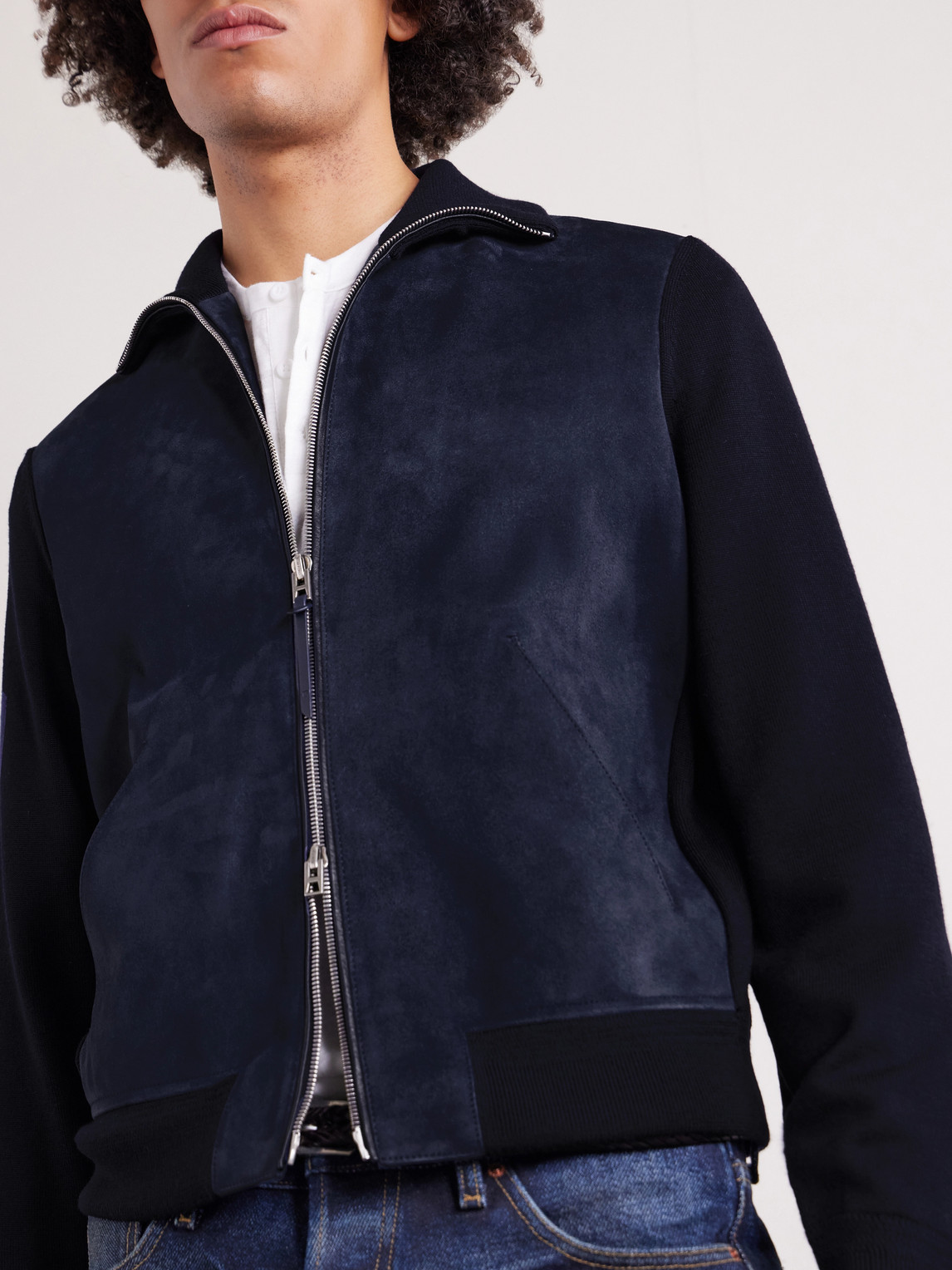 Slim-Fit Merino Wool-Blend And Suede Bomber Jacket