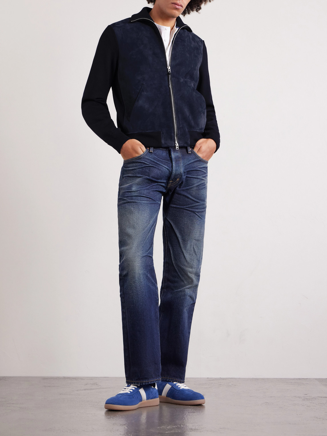 Slim-Fit Merino Wool-Blend And Suede Bomber Jacket