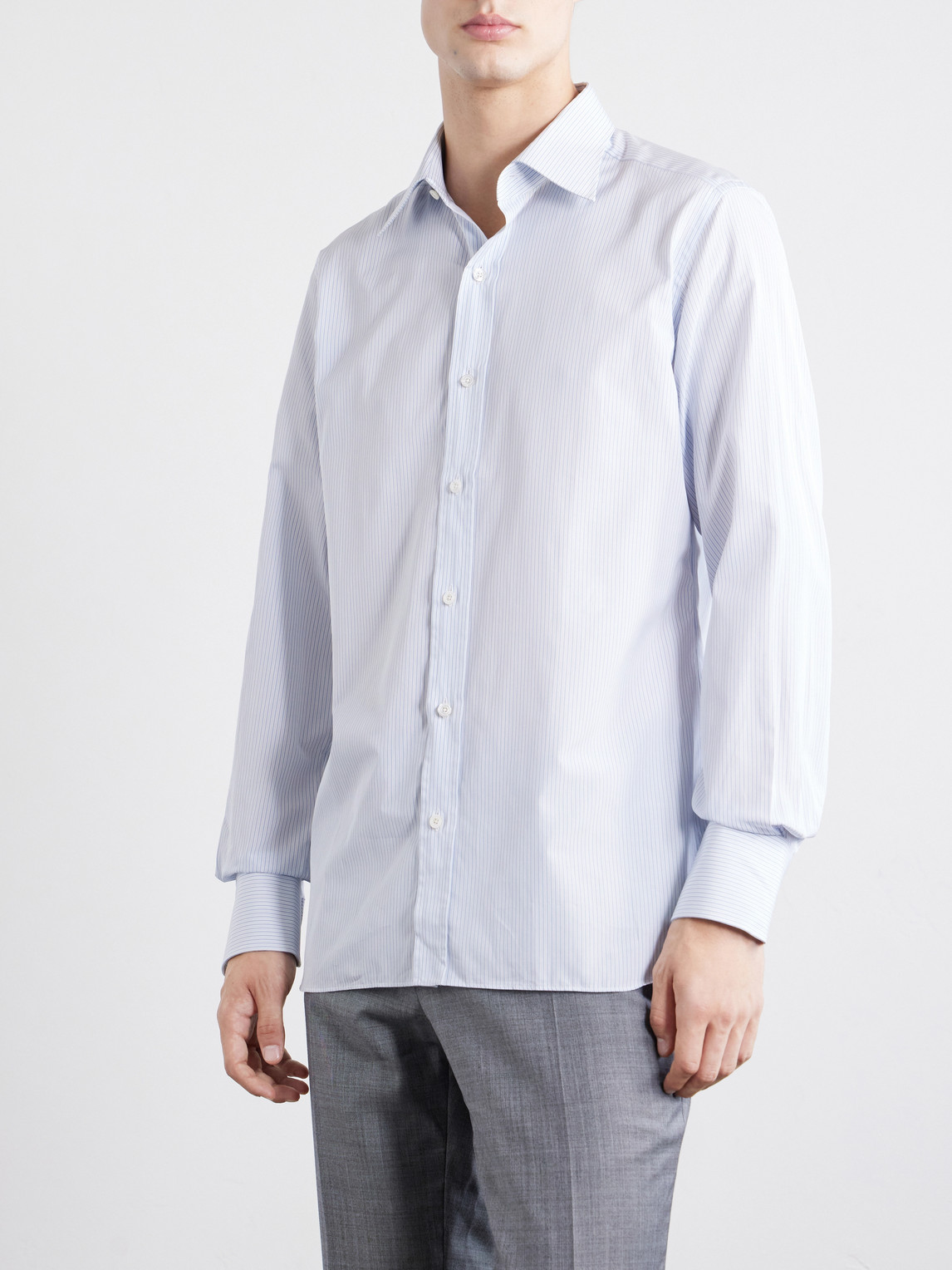 Classic-Collar Striped Cotton-Poplin Shirt