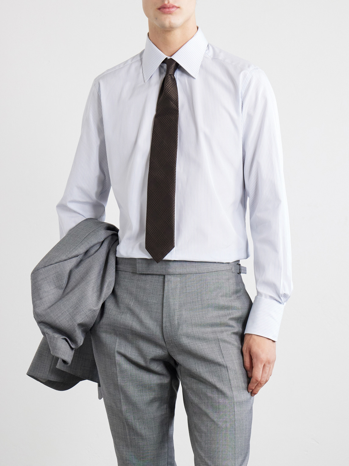 Classic-Collar Striped Cotton-Poplin Shirt