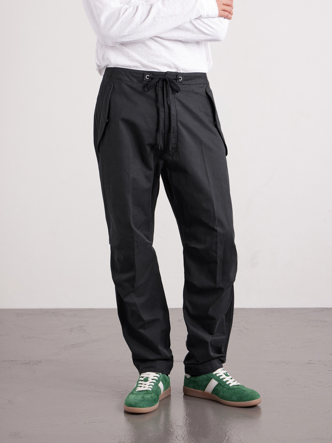 Straight-Leg Cotton-Twill Drawstring Trousers