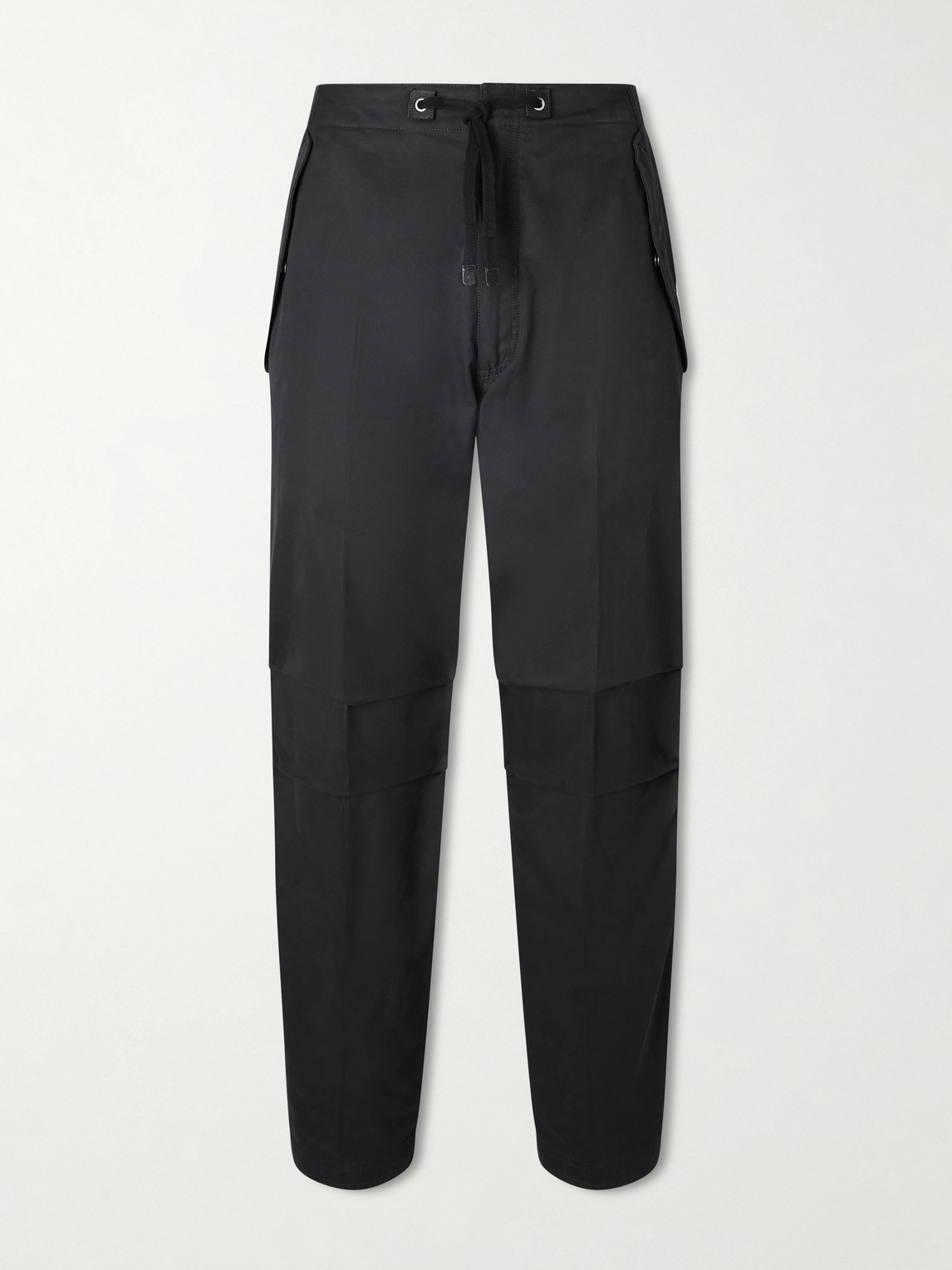 Tom Ford Straight-leg Cotton-twill Drawstring Trousers In Black
