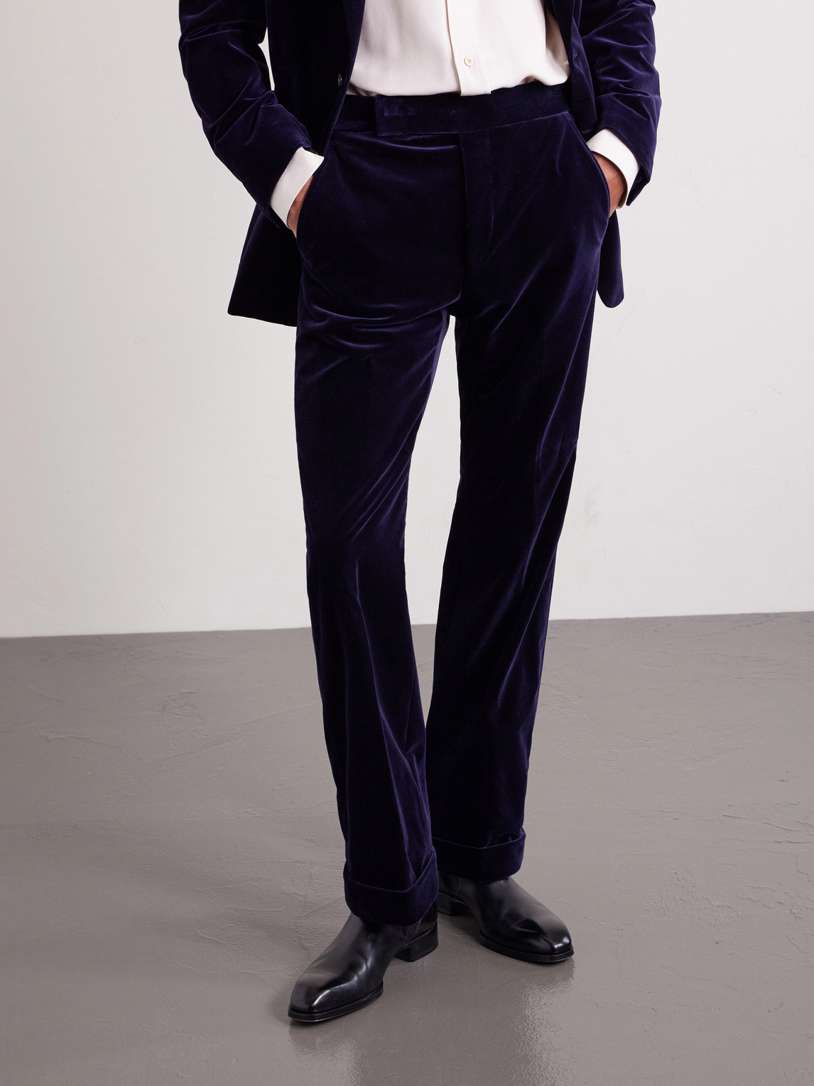 Atticus Straight-Leg Cotton-Blend Velvet Suit Trousers