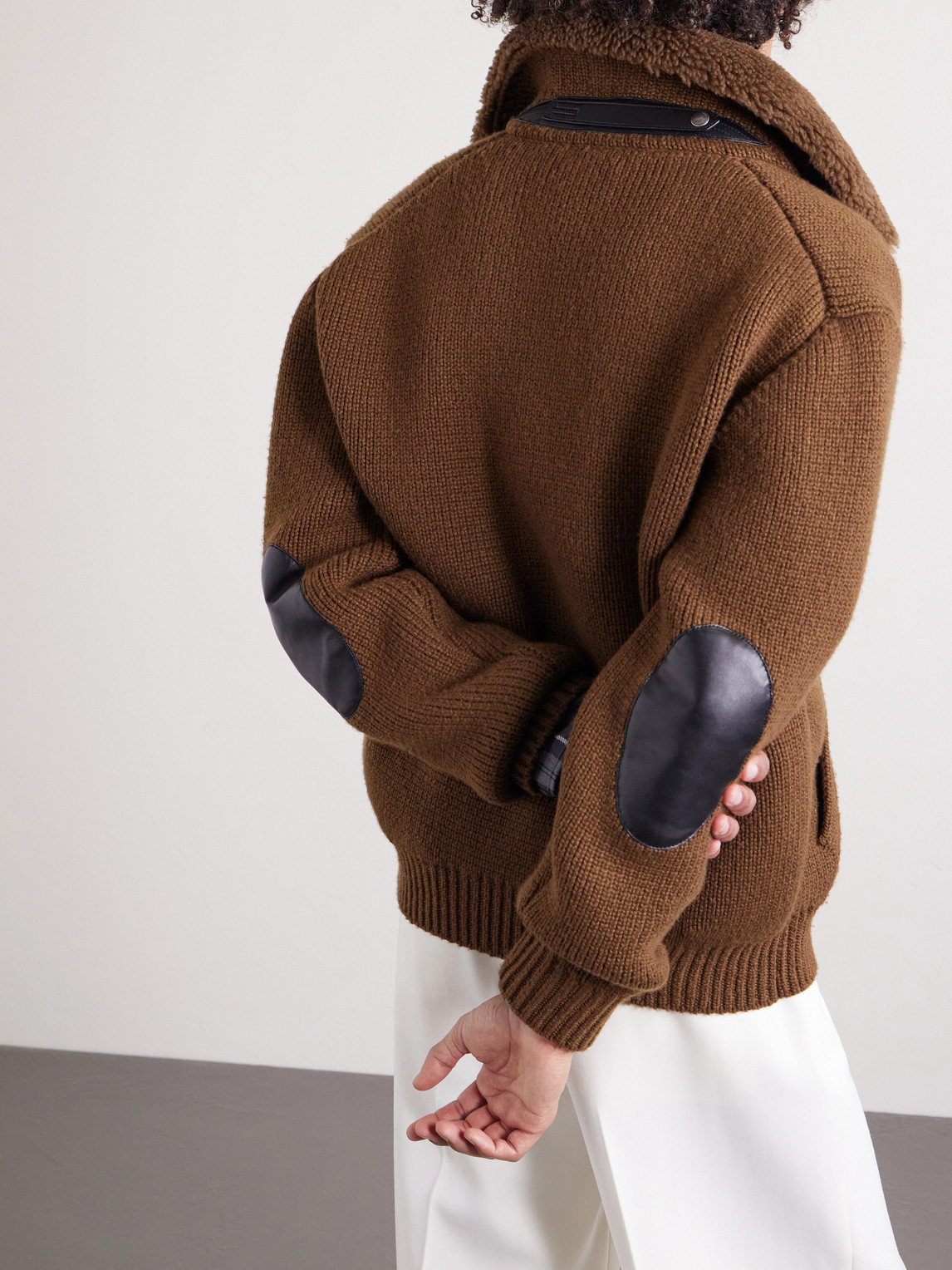 Bouclé-Trimmed Ribbed Cashmere Cardigan