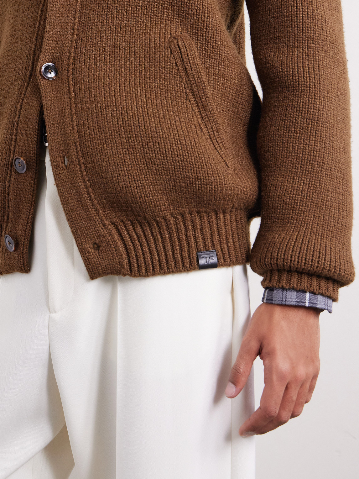 Bouclé-Trimmed Ribbed Cashmere Cardigan