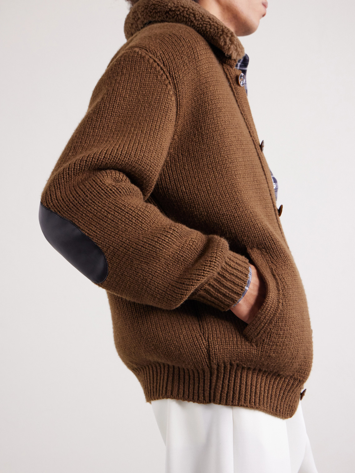 Bouclé-Trimmed Ribbed Cashmere Cardigan