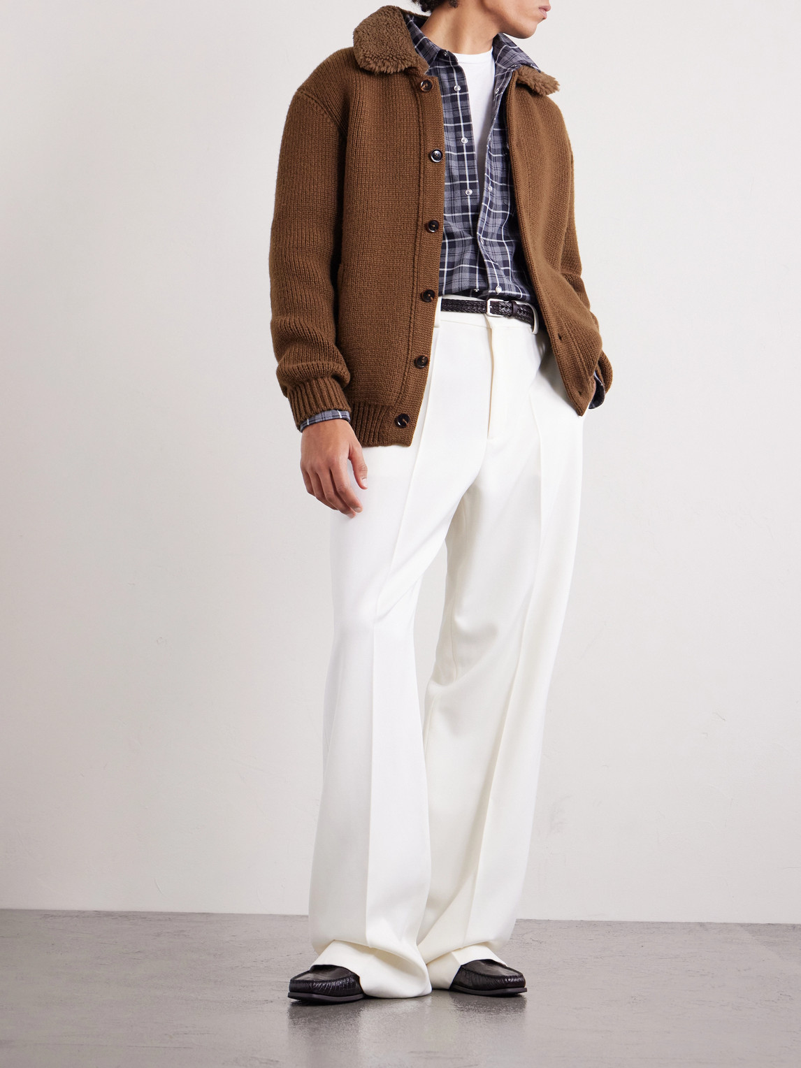 Bouclé-Trimmed Ribbed Cashmere Cardigan