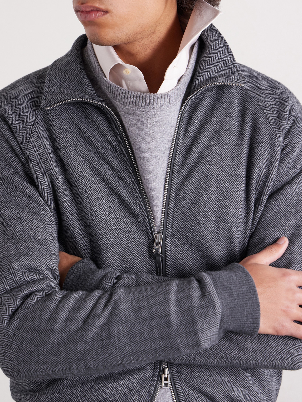 Herringbone Cotton, Wool And Silk-Blend Jacket