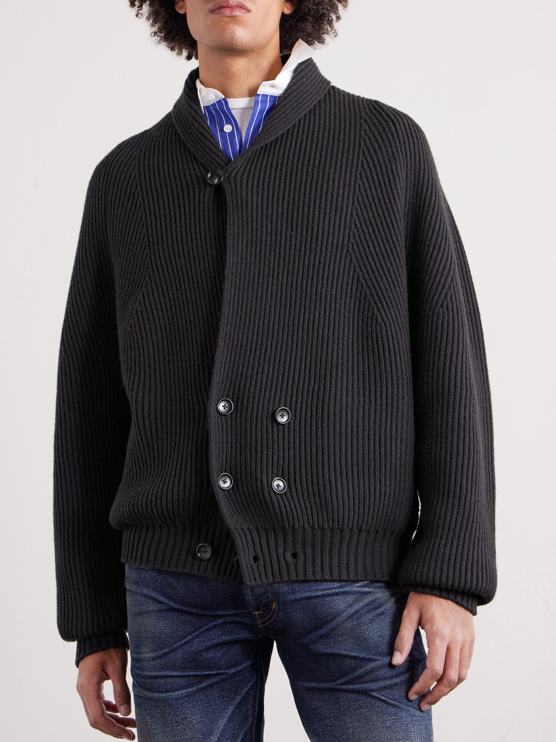 Tom Ford Double-Breasted Ribbed Cashmere and Wool-Blend Cardigan - Men | Thumbnail 3