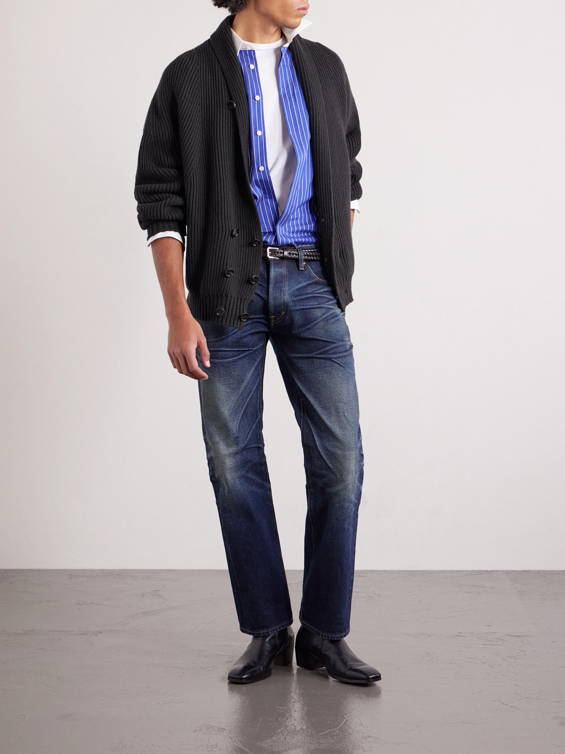 Double-Breasted Ribbed Cashmere And Wool-Blend Cardigan