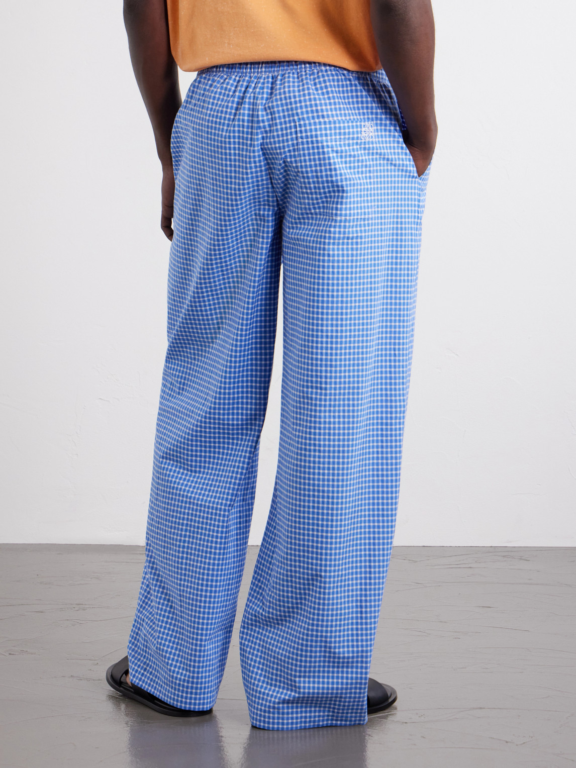 Paula'S Ibiza Straight-Leg Anagram-Embroidered Checked Cotton-Poplin Trousers