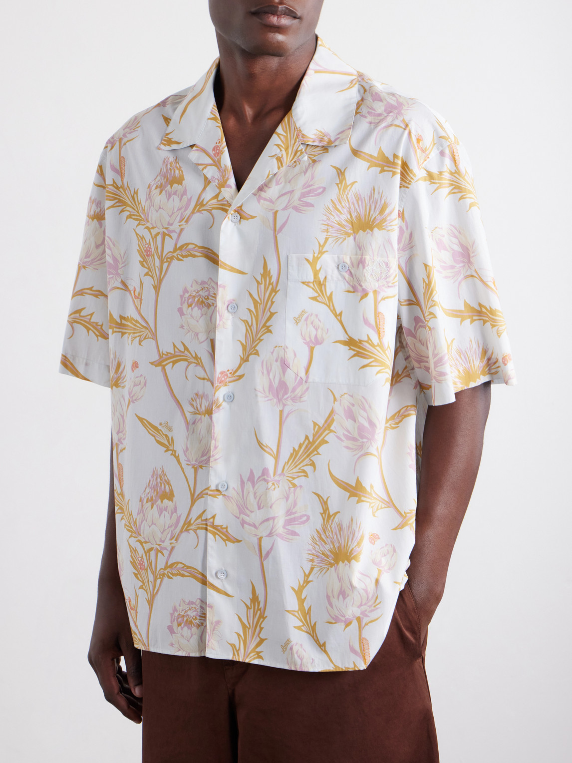 Paula'S Ibiza Anagram-Embroidered Camp-Collar Printed Cotton Shirt