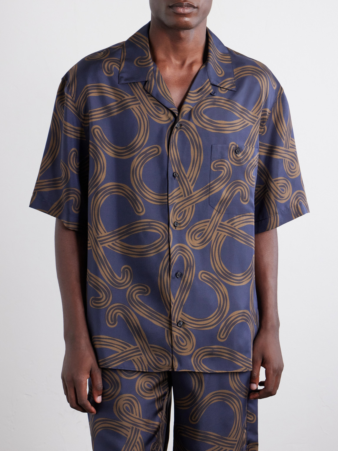 Paula'S Ibiza Convertible-Collar Printed Silk-Satin Shirt