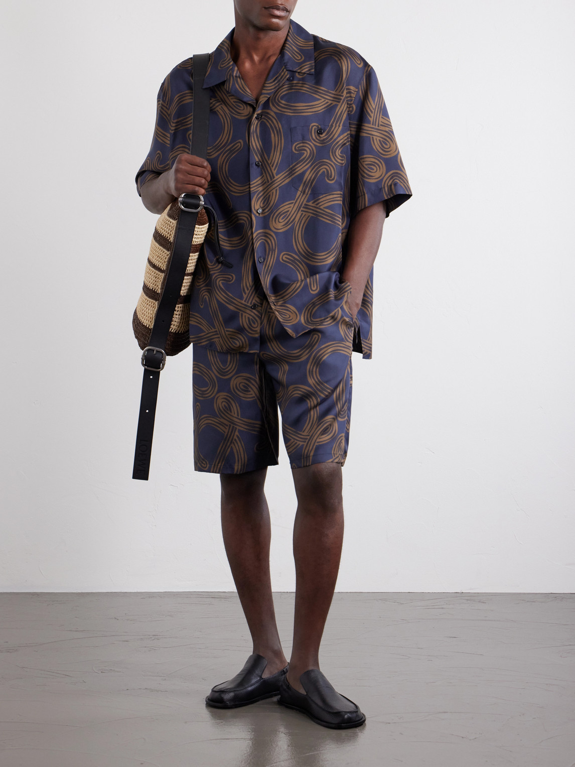 Paula'S Ibiza Convertible-Collar Printed Silk-Satin Shirt