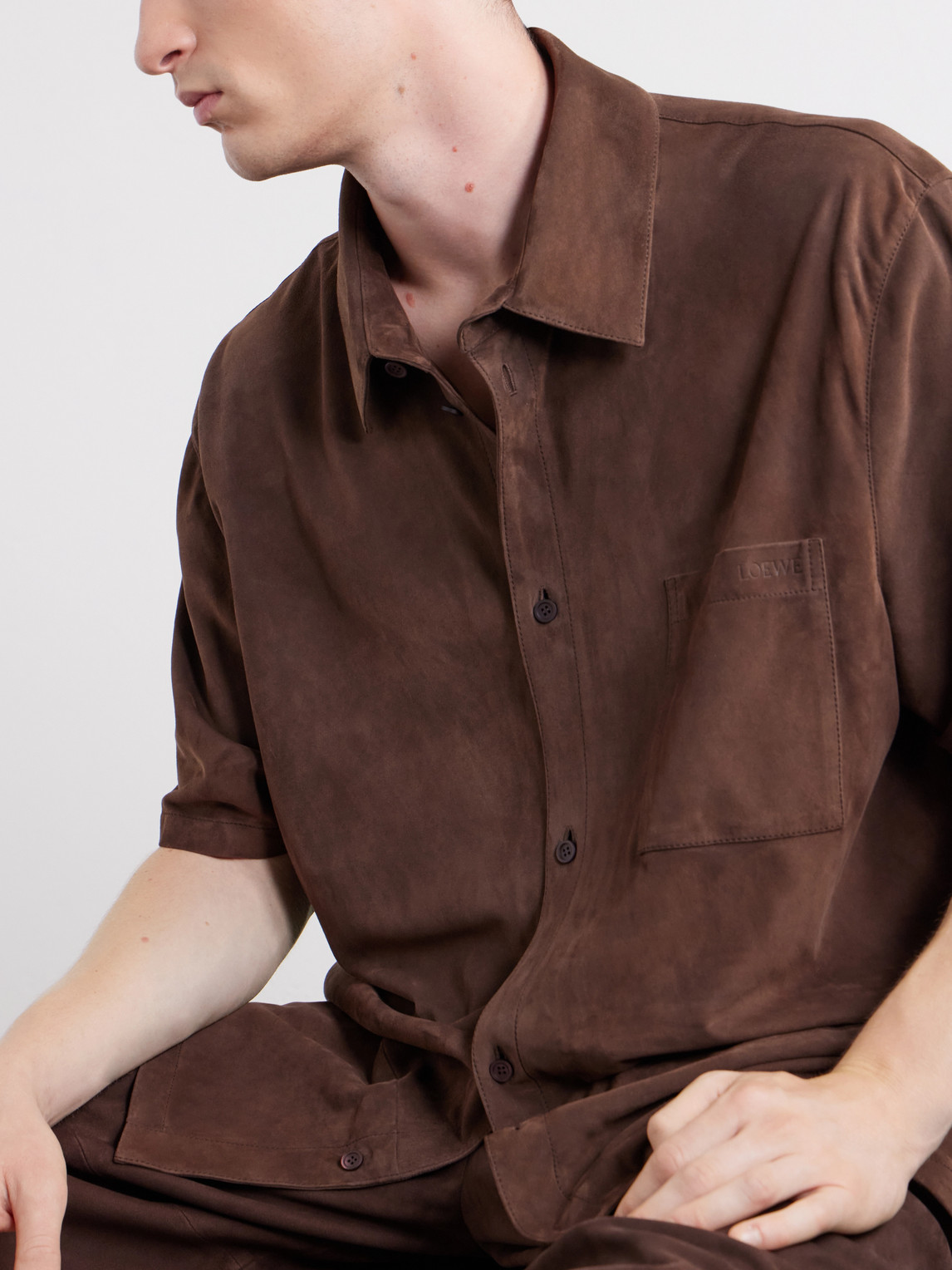 Paula'S Ibiza Logo-Debossed Suede Shirt