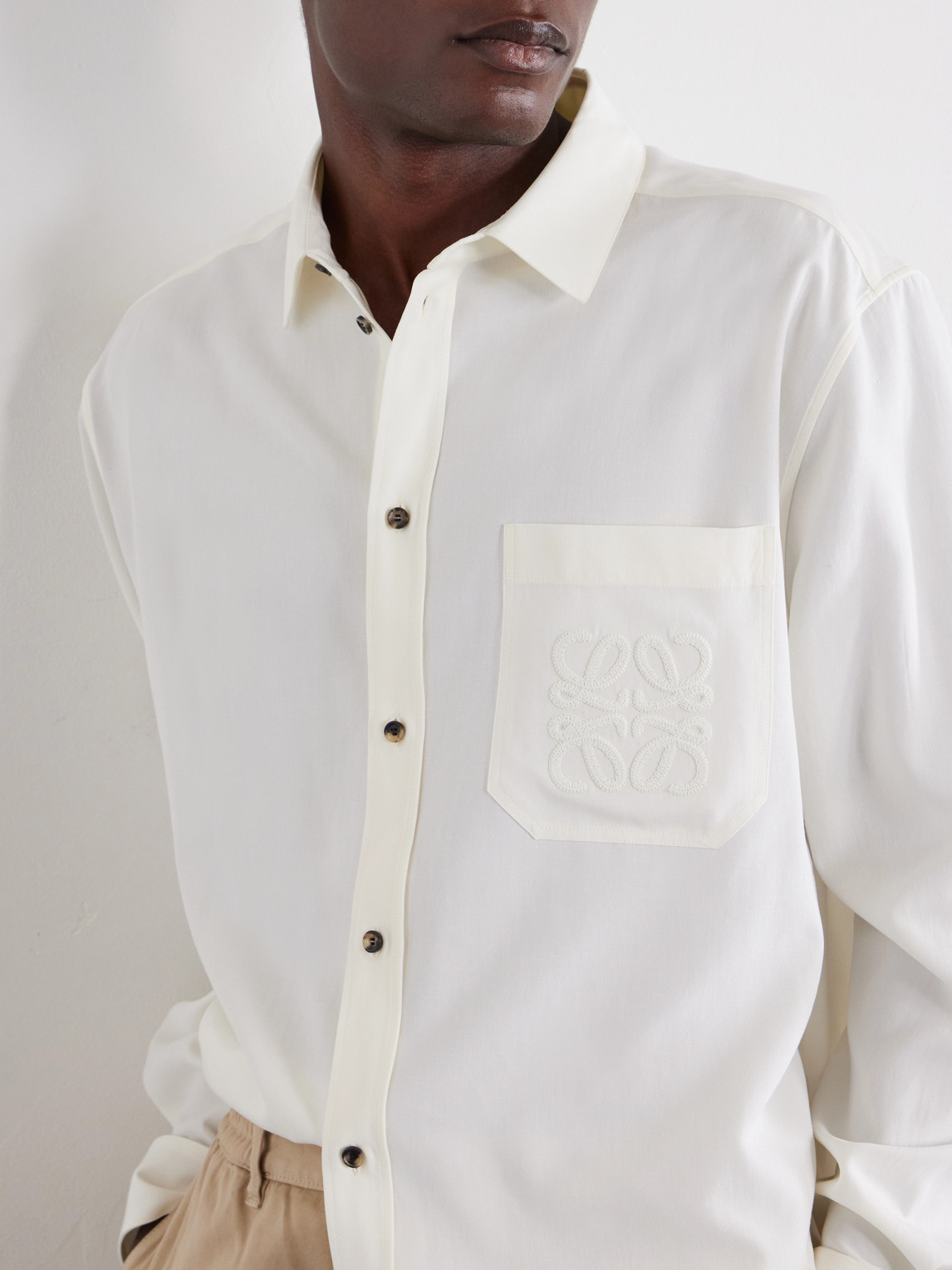 Paula'S Ibiza Anagram-Embroidered Lyocell-Poplin Shirt