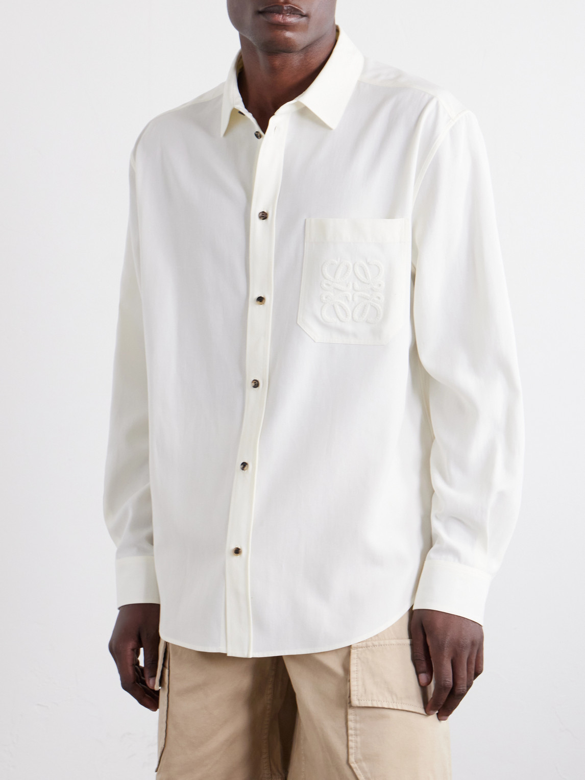 Paula'S Ibiza Anagram-Embroidered Lyocell-Poplin Shirt