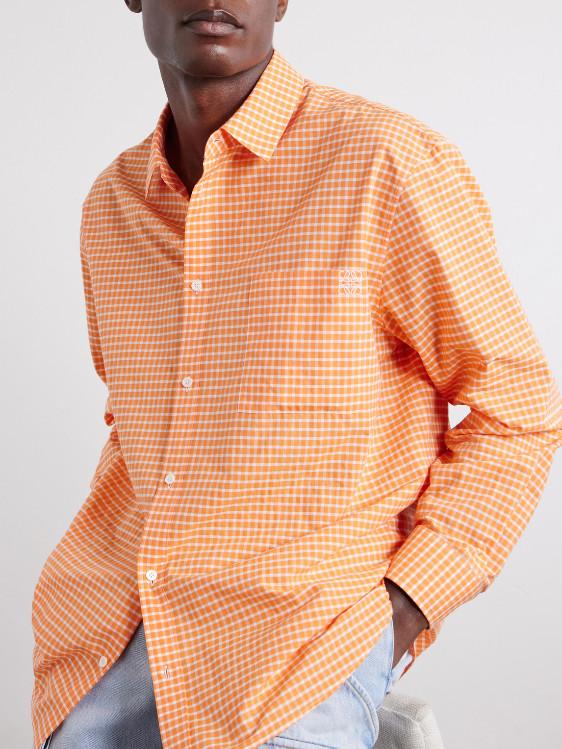 Paula'S Ibiza Anagram-Embroidered Checked Cotton-Poplin Shirt