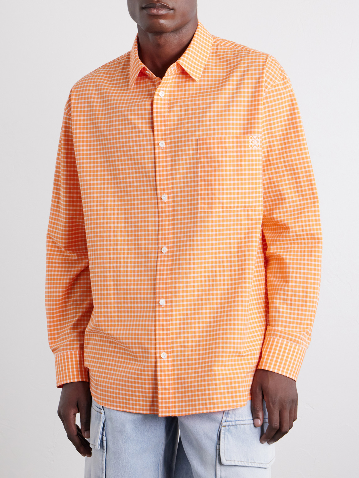 Paula'S Ibiza Anagram-Embroidered Checked Cotton-Poplin Shirt