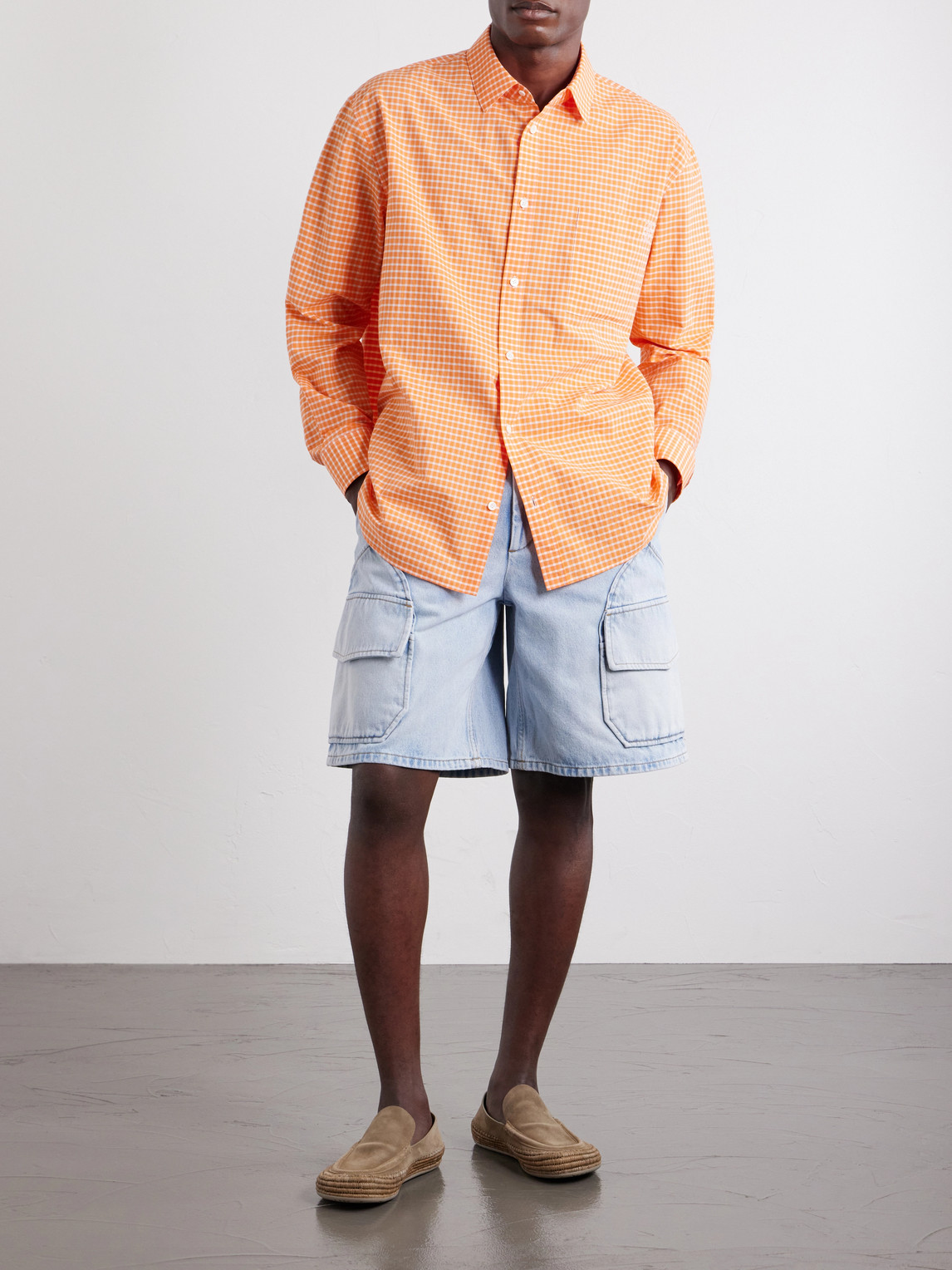 Paula'S Ibiza Anagram-Embroidered Checked Cotton-Poplin Shirt