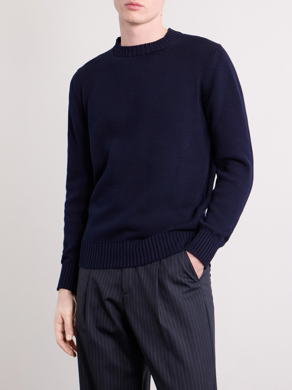  William Lockie - Knitted Cotton Sweater - Men - Blue - S 