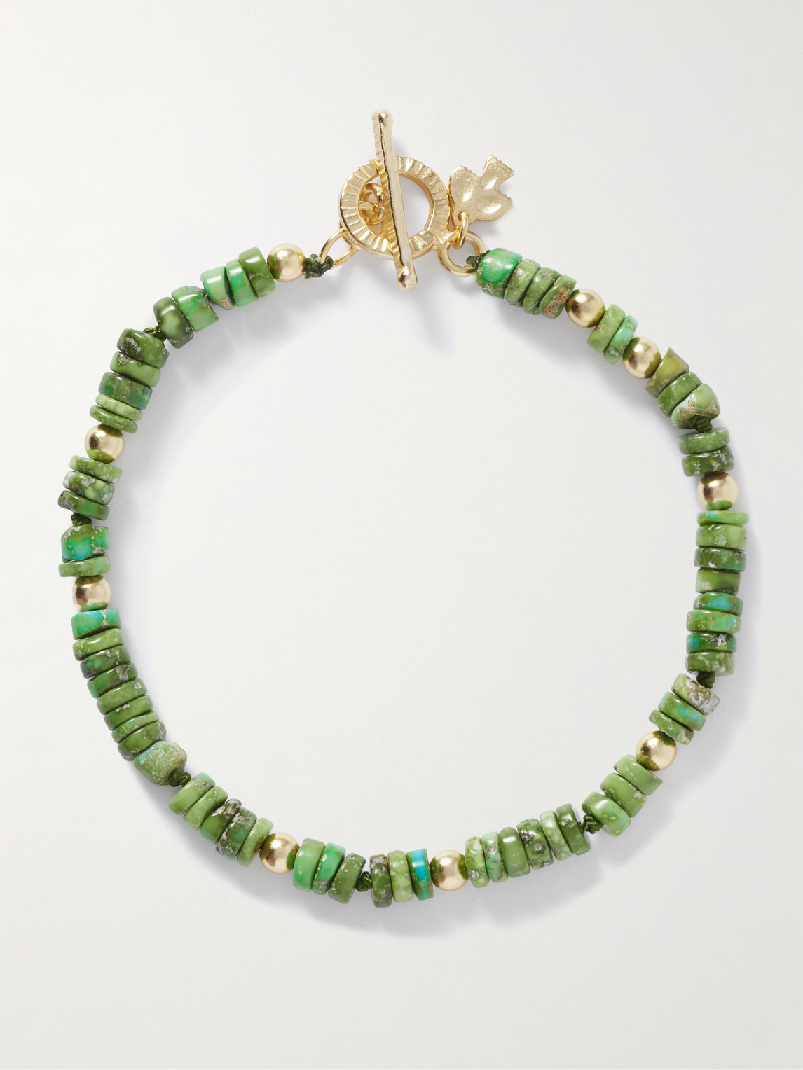 Peyote Bird Yokai Sonoran Gold-plated Turquoise Beaded Bracelet In Green