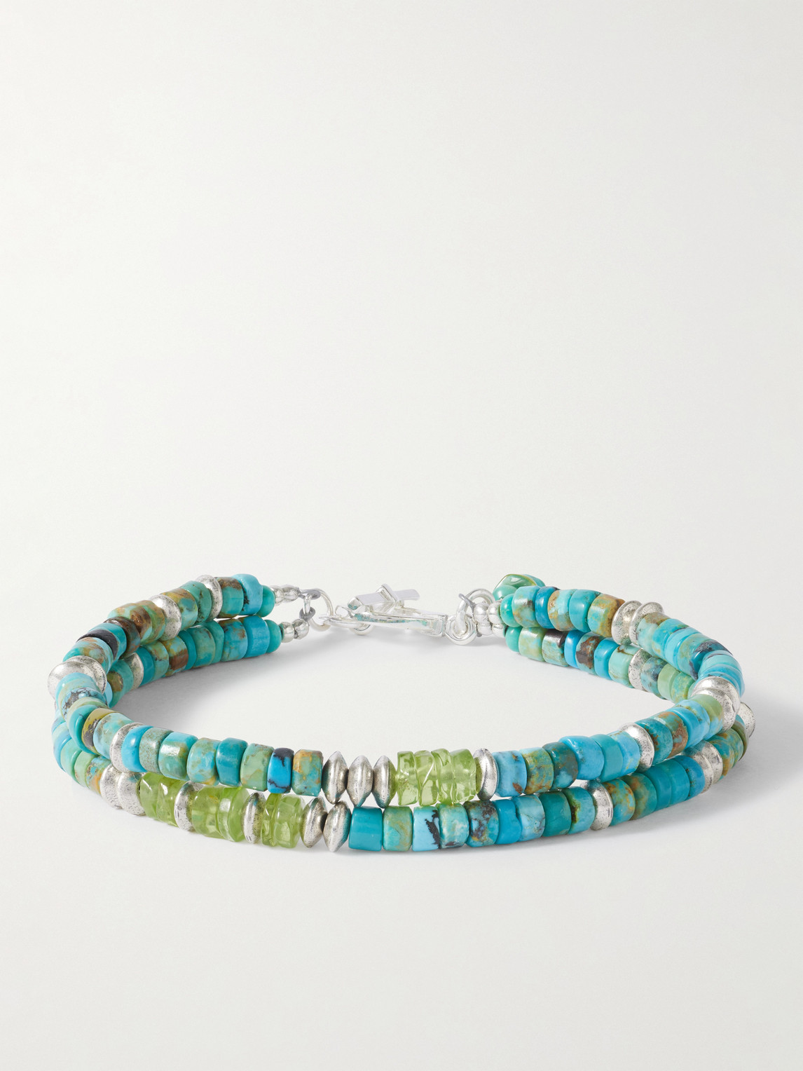 Peyote Bird Cedar Double Sonoran Sterling Silver, Turquoise And Peridot Bracelet In Green