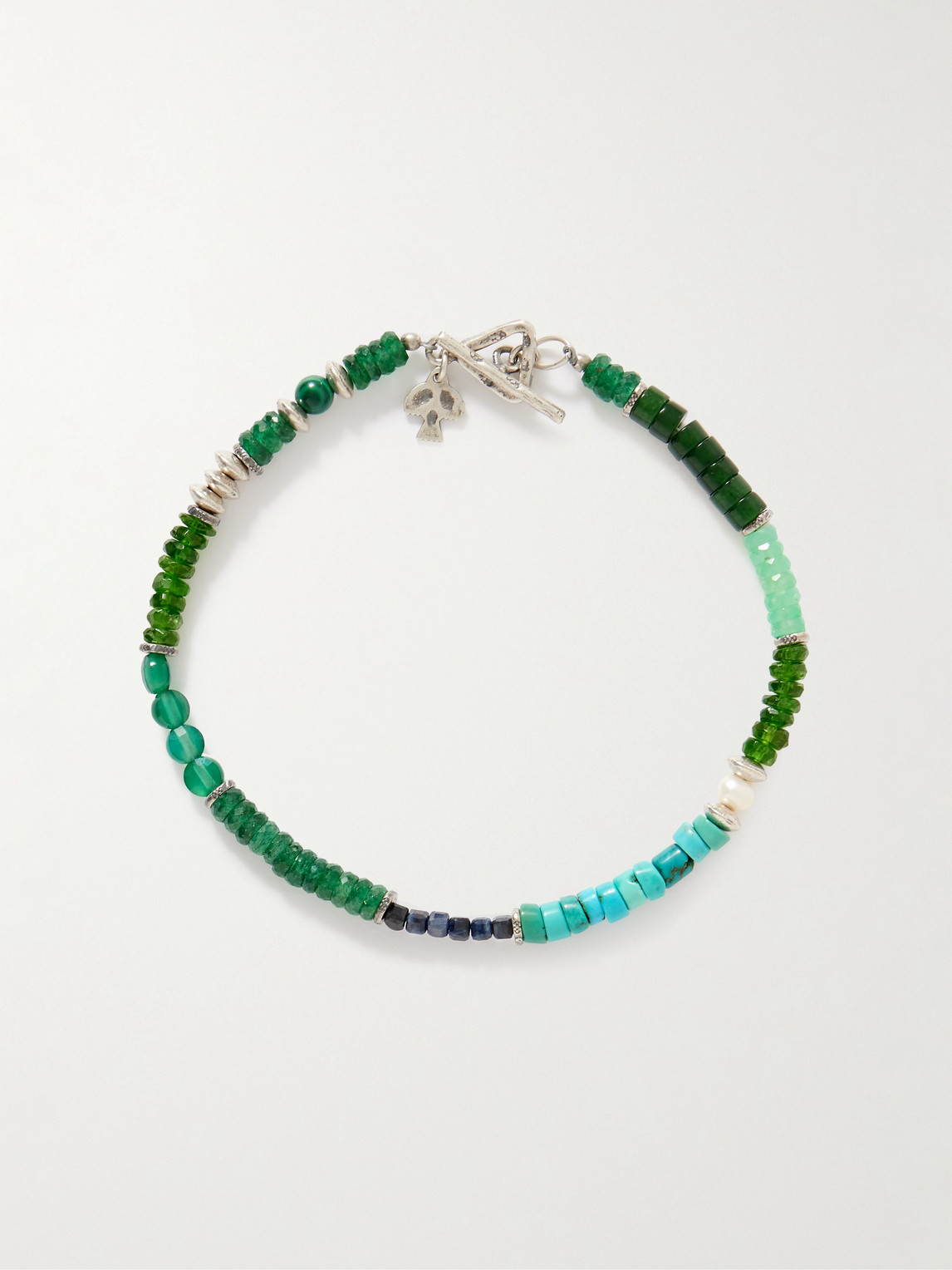 Peyote Bird Forest Grove Sterling Silver Multi-stone Bracelet In Green