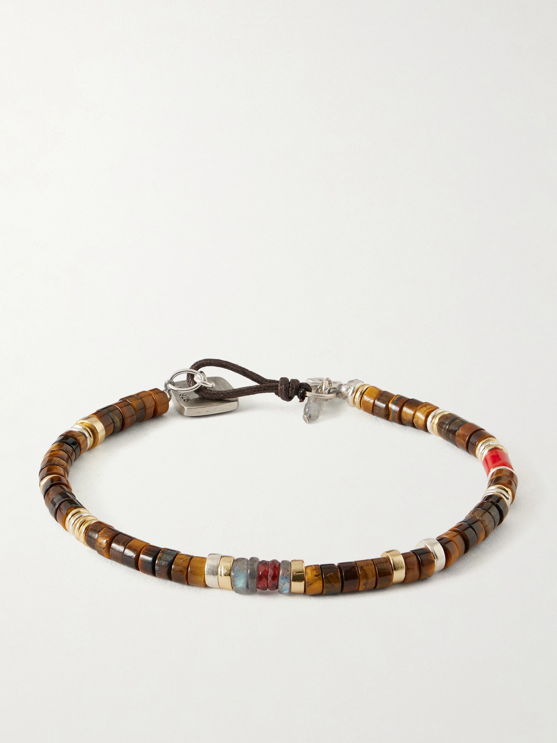 Peyote Bird Sterling Silver, Tiger's Eye And Coral Beaded Bracelet In Burgundy