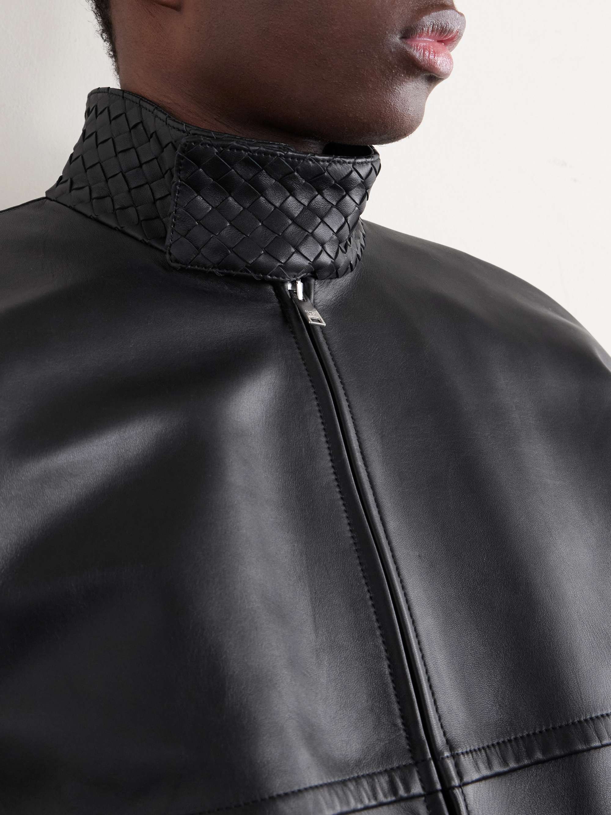 BOTTEGA VENETA Intrecciato-Trimmed Leather Blouson Jacket for Men