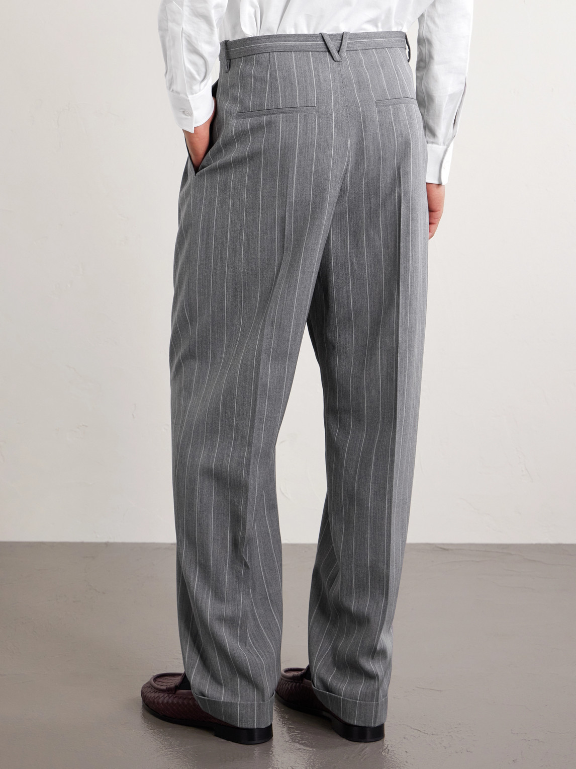 Tapered-Leg Pinstriped Wool Trousers