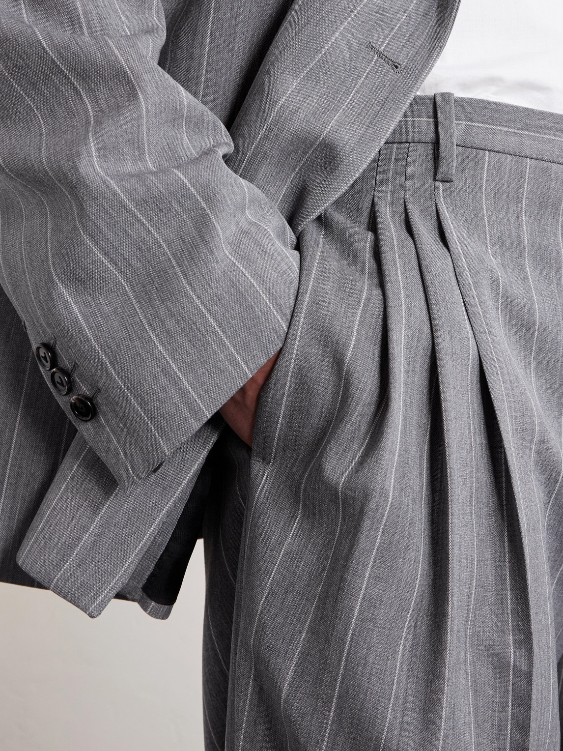 Tapered-Leg Pinstriped Wool Trousers