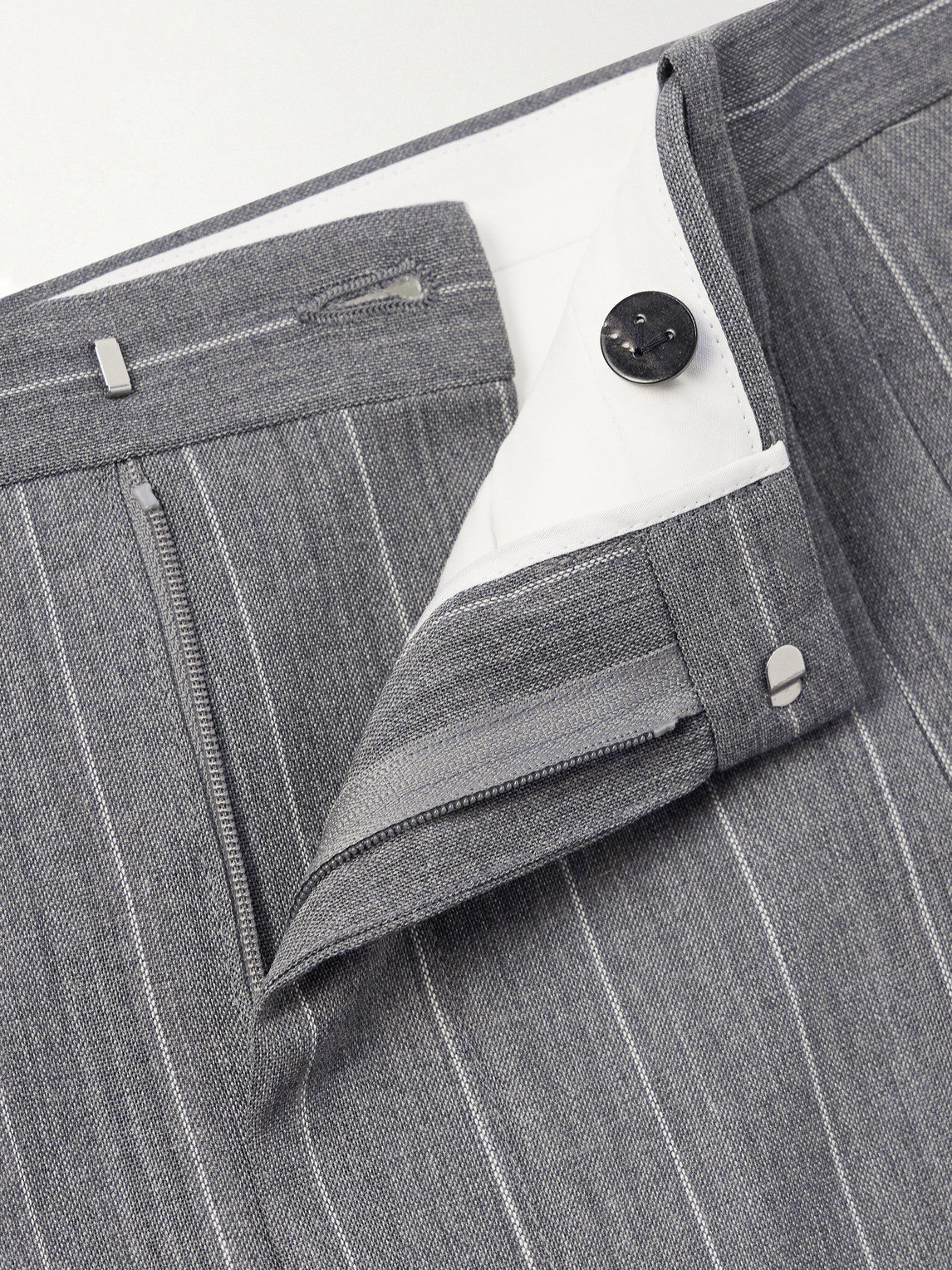 Tapered-Leg Pinstriped Wool Trousers