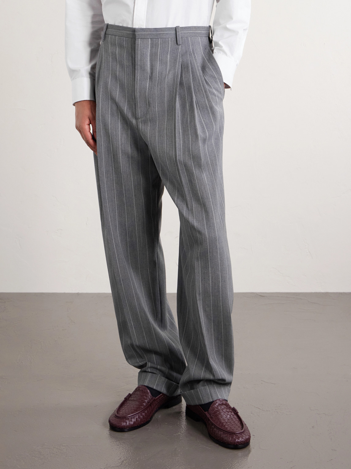 Tapered-Leg Pinstriped Wool Trousers