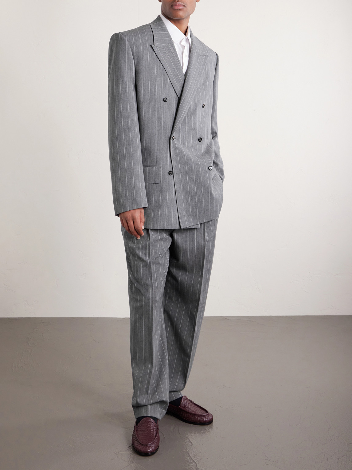 Tapered-Leg Pinstriped Wool Trousers