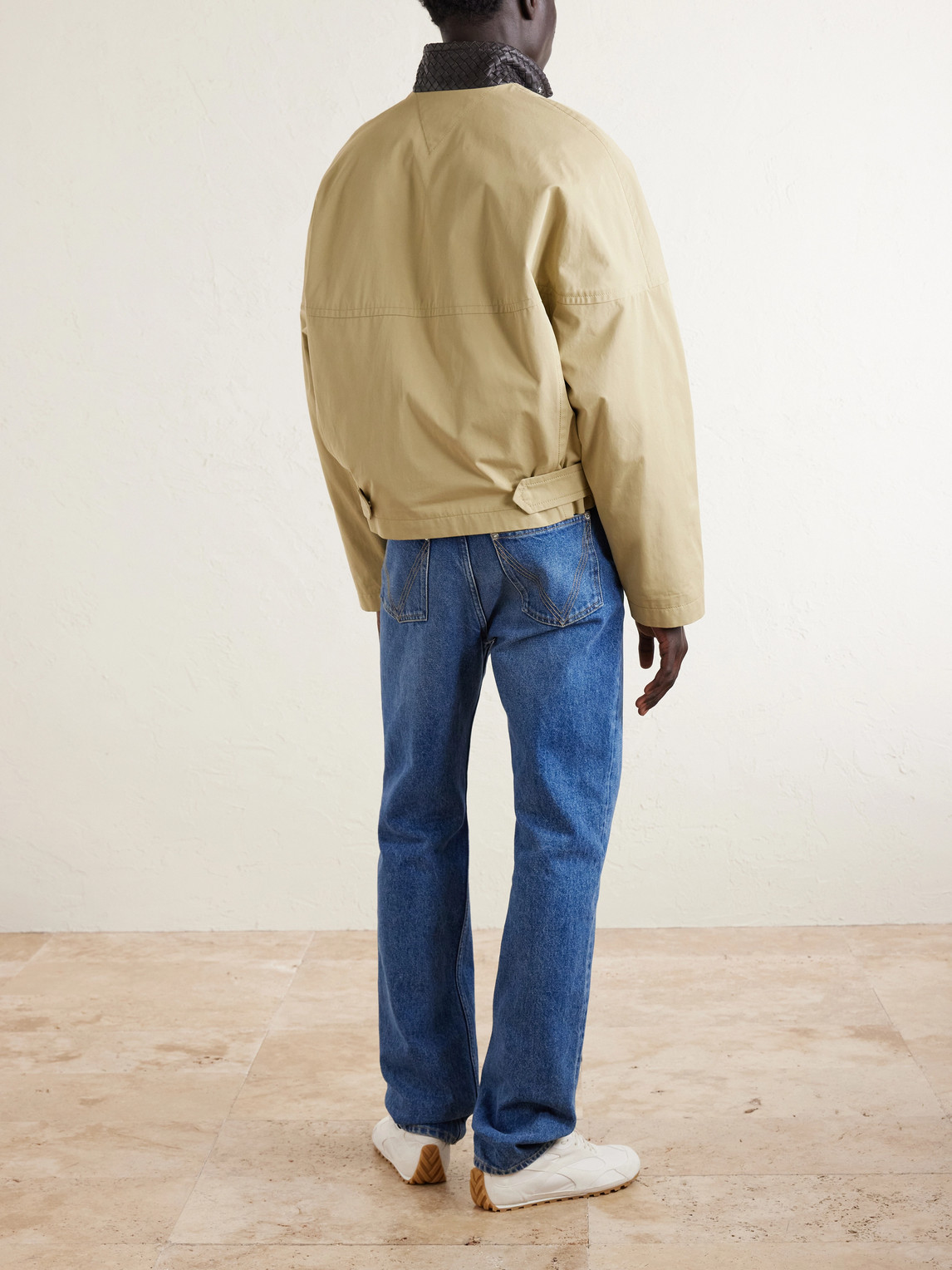 Intrecciato Leather-Trimmed Cotton-Gabardine Jacket