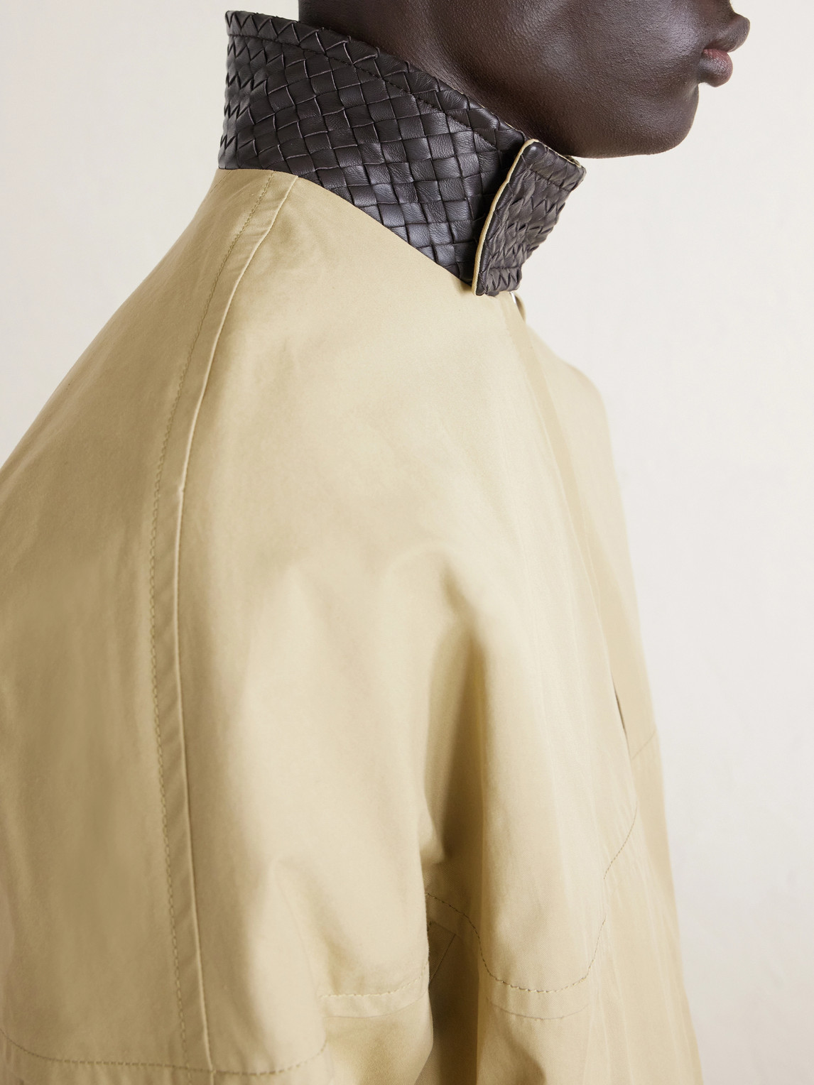 Intrecciato Leather-Trimmed Cotton-Gabardine Jacket