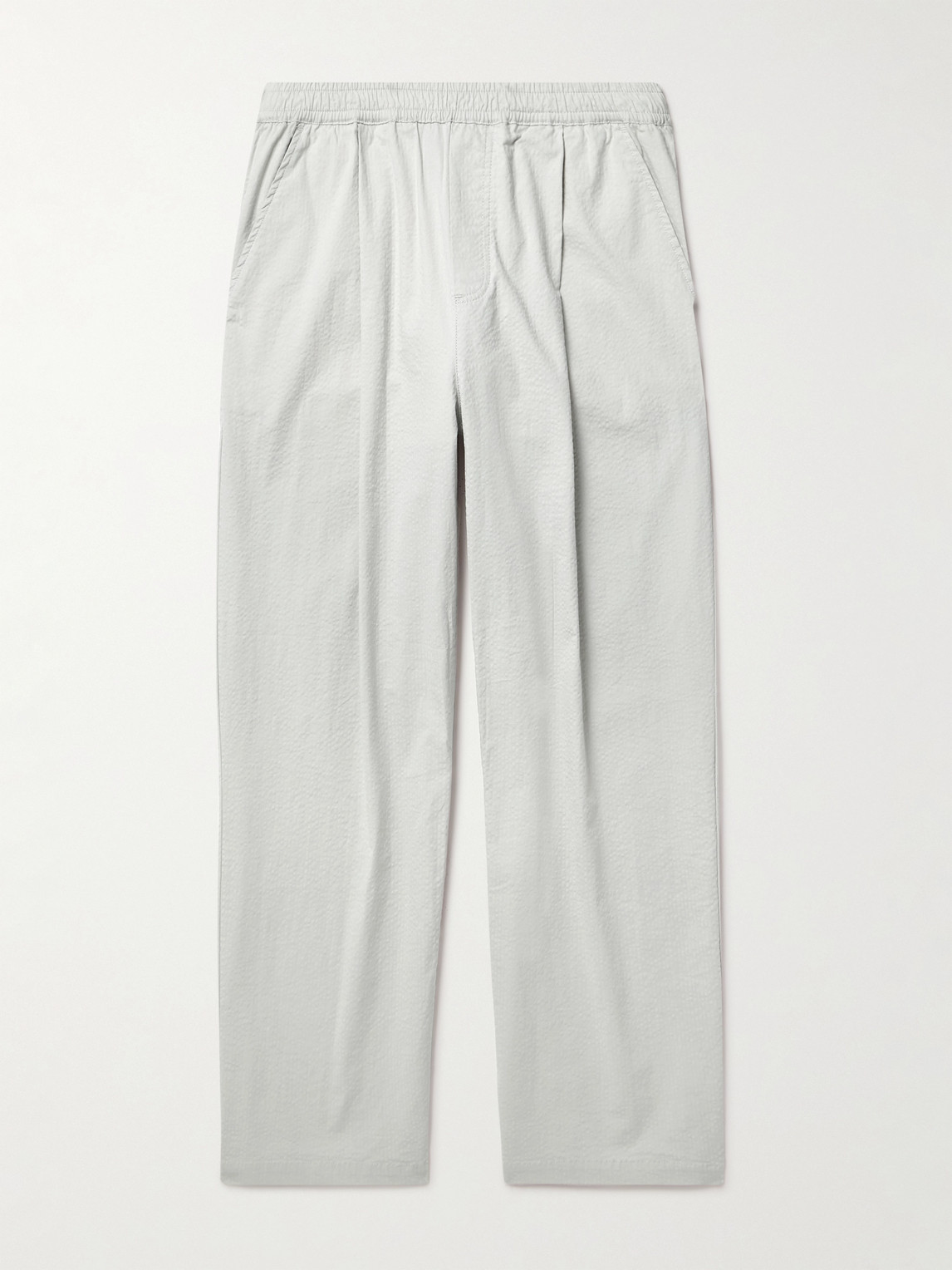 Folk Straight-pleated Cotton-blend Seersucker Trousers In Gray