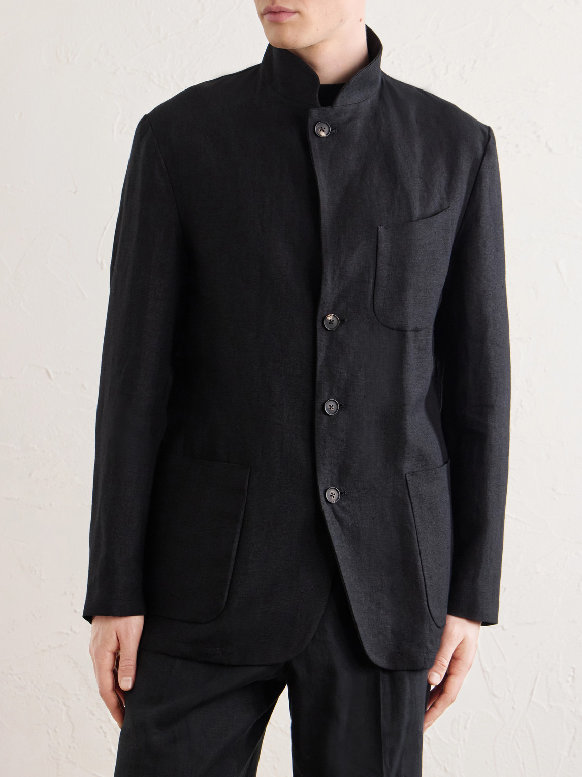  Saman Amel - Nehru Linen Jacket - Men - Black - It 46 