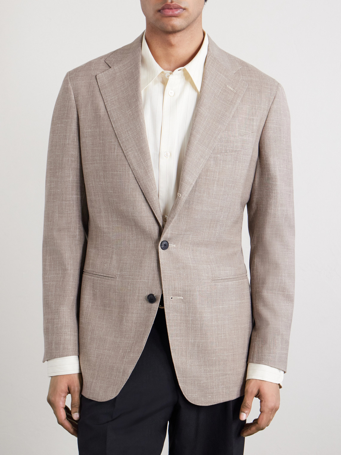 Slim-Fit Basketweave Wool, Silk And Linen-Blend Blazer