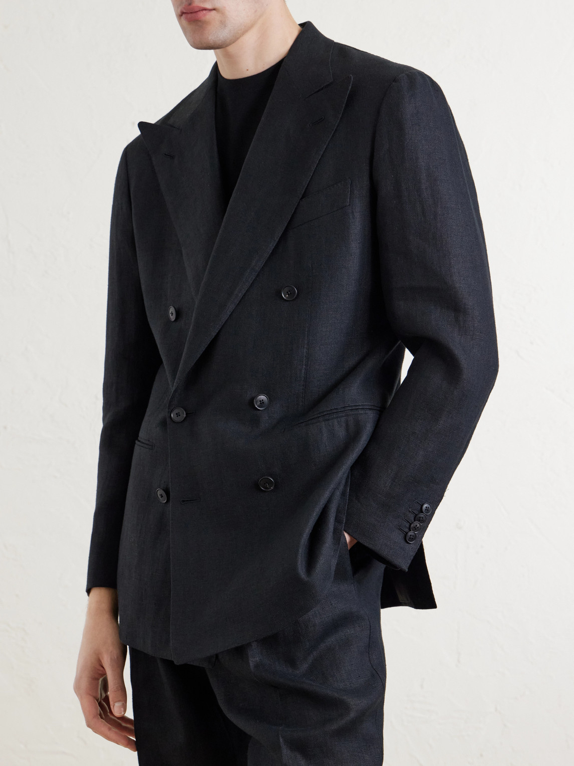  Saman Amel - Linen Double-breasted Blazer - Men - Black - It 46 