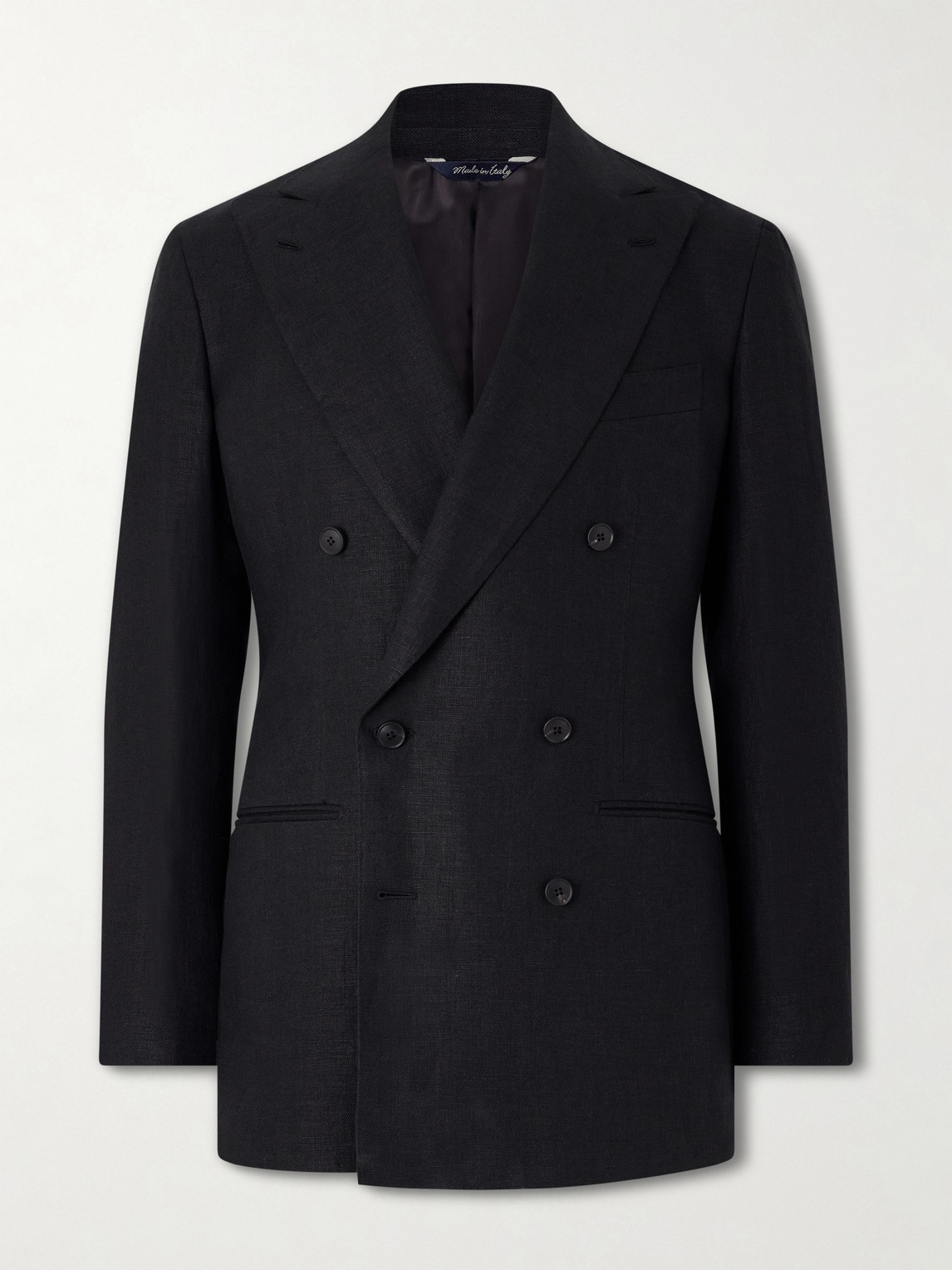 Saman Amel Linen Double-breasted Blazer In Black