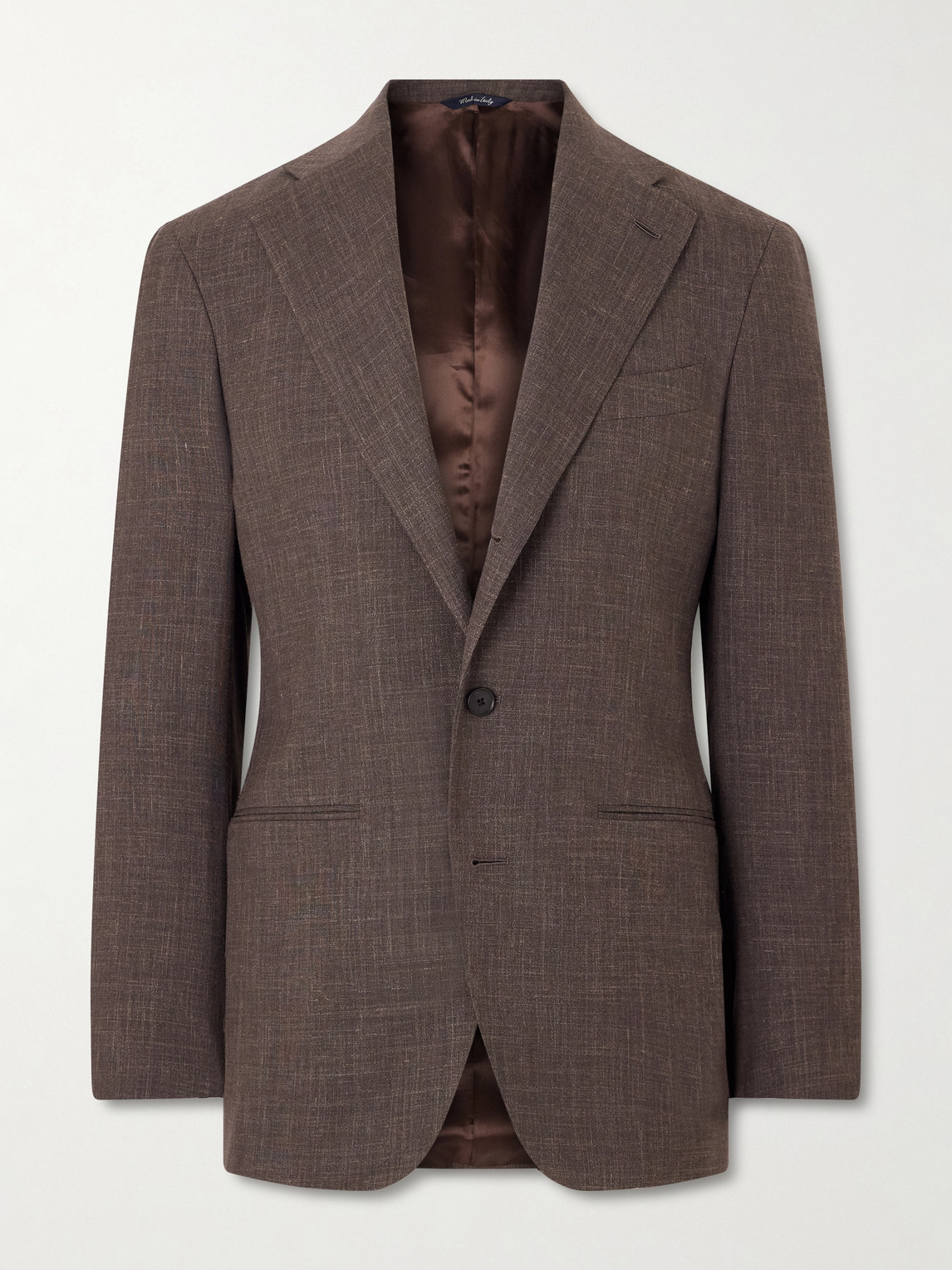 Saman Amel Slim-fit Wool, Silk And Linen-blend Suit Jacket In Brown