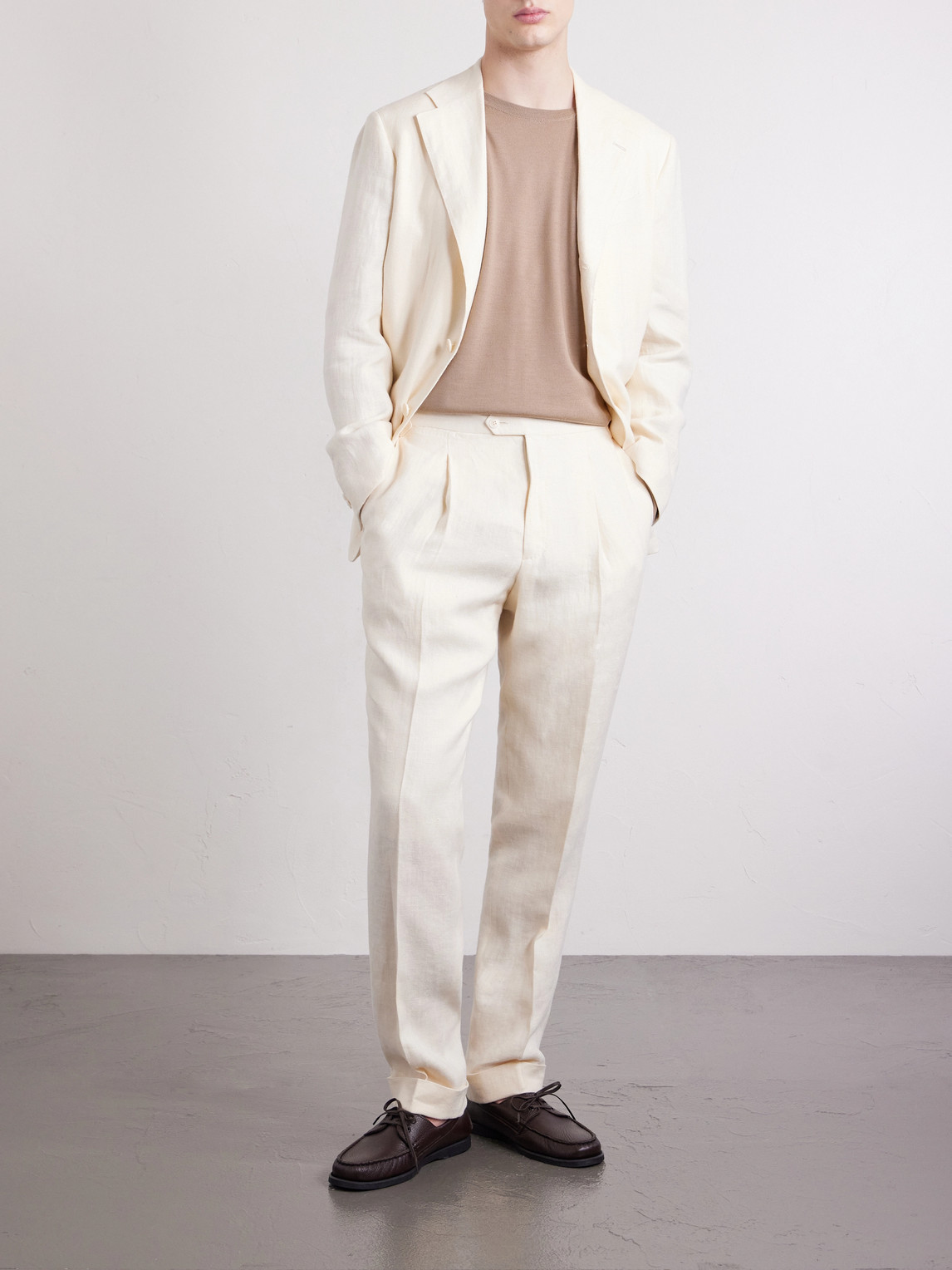 Amie Straight-Leg Wool, Silk And Linen-Blend Suit Trousers